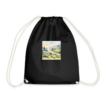 Watercolor Painting - Drawstring Bag - black - Front