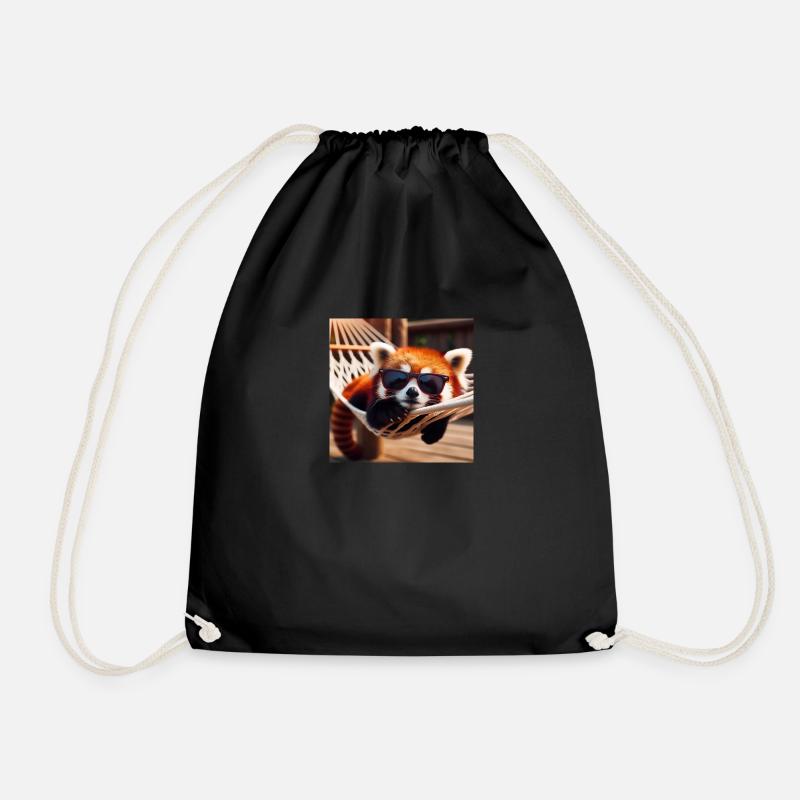 Red panda bear with sunglasses in hammock - Drawstring Bag - black