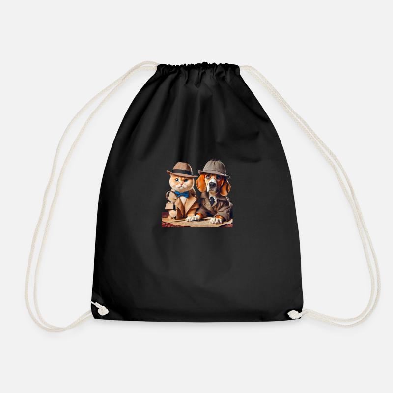 Paws & Whiskers Detectives - Drawstring Bag - black
