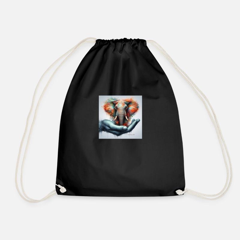 Elephants love, preserve and protect. - Drawstring Bag - black