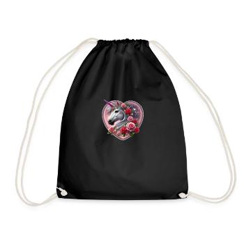Vale Heart - Valentine's Day Unicorn - Drawstring Bag - black - Front