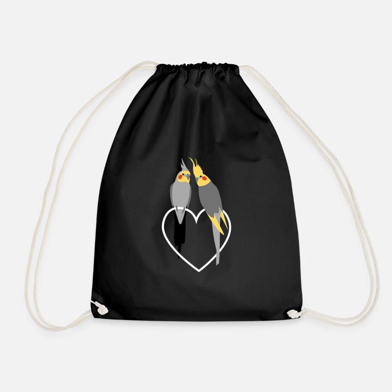 Cockatiel Lovers on heart - Drawstring Bag - black