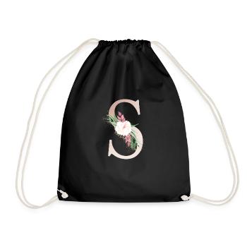 Customizable Monogram S Floral - Drawstring Bag - black - Front