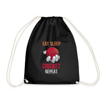 Eat Sleep Cricket Repeat Funny Cricket Ball Player - Drawstring Bag - black - Front