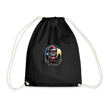 Little Christmas Owl in Winter Forest Christmas Forest - Drawstring Bag - black - Front