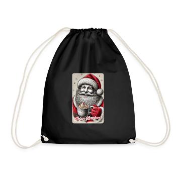 Merry Santa Claus with hot cocoa - Drawstring Bag - black - Front