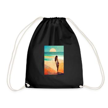 Vintage woman on the beach - Drawstring Bag - black - Front