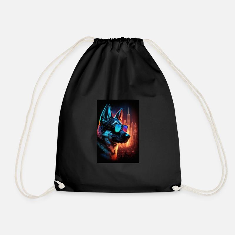 Sunglasses Neon German Shepherd - Drawstring Bag - black