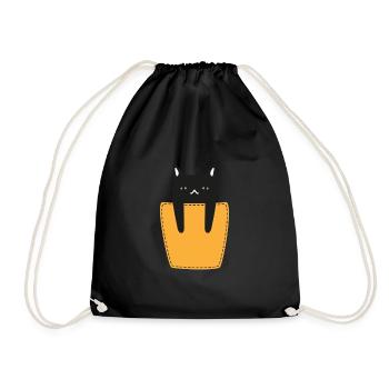 Katze In Der Brusttasche - Turnbeutel - Schwarz - Vorne