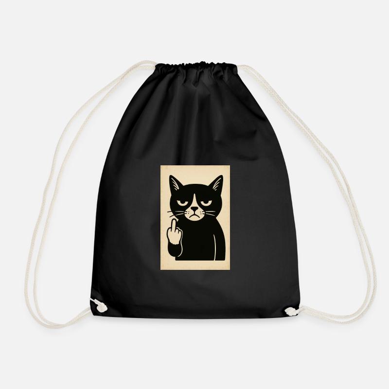 Grumpy Kitten - Drawstring Bag - black