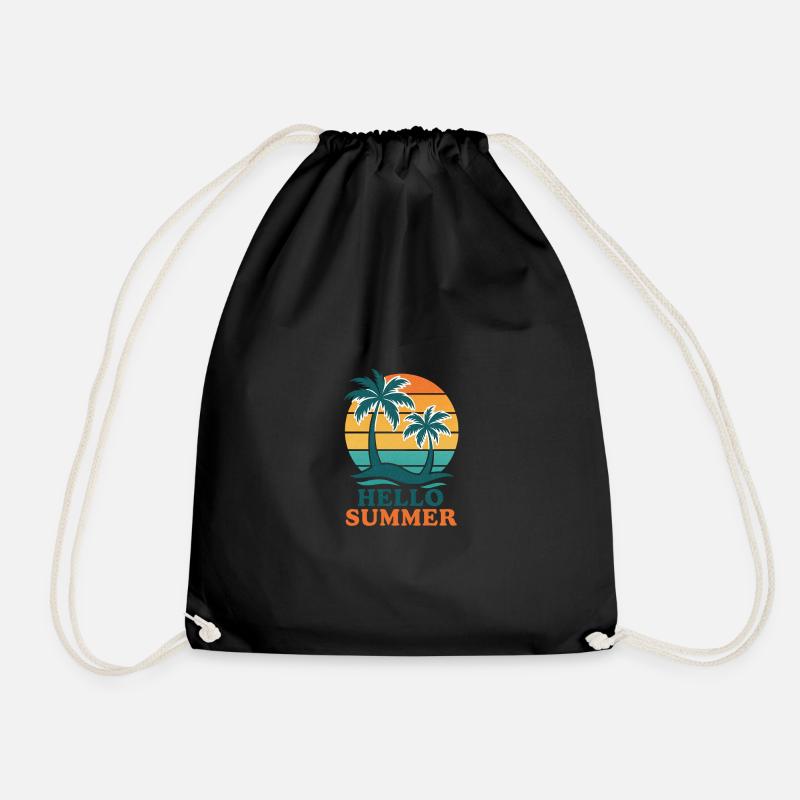 Strand mit Palmen und Sonnenuntergang - Turnbeutel - Schwarz