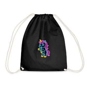Süßes Neon Einhorn stehend | Bunt und leuchtend - Turnbeutel - Schwarz - Vorne