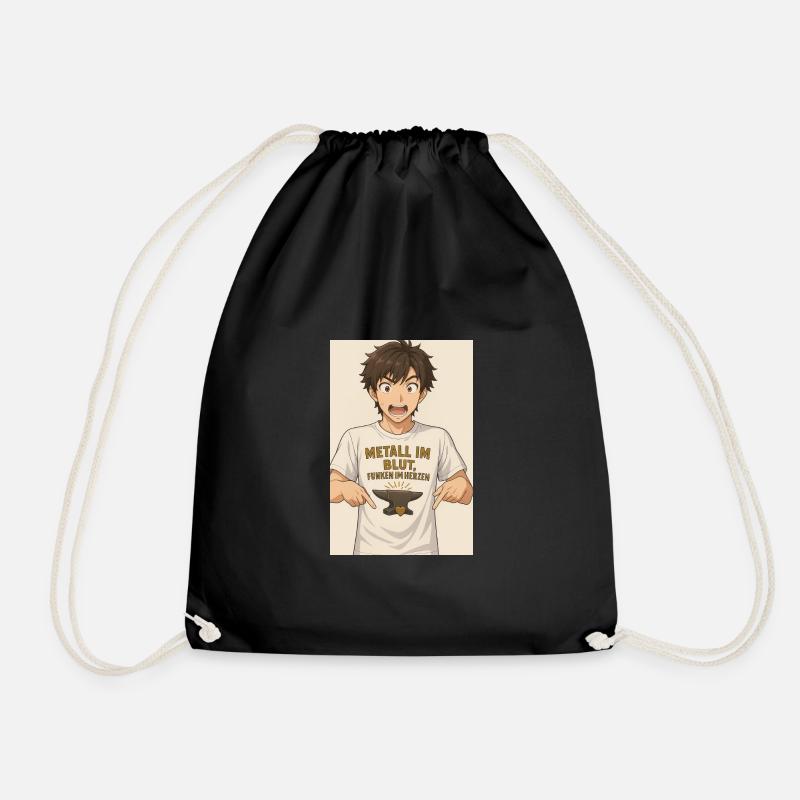 Anime Figure Detail T-Shirt - Drawstring Bag - black