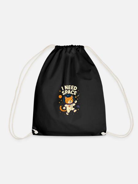 Cute Space Astronaut Cat - Drawstring Bag - black
