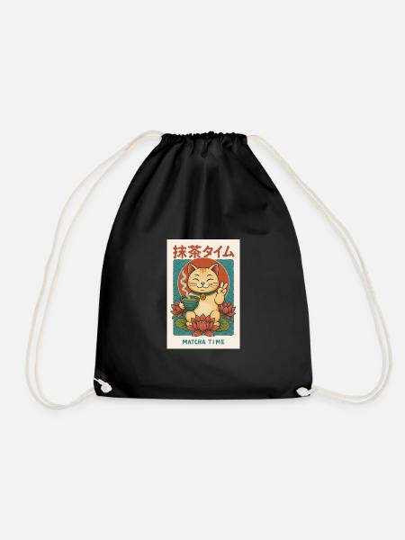 Cat Lover Meet Matcha - Drawstring Bag - black