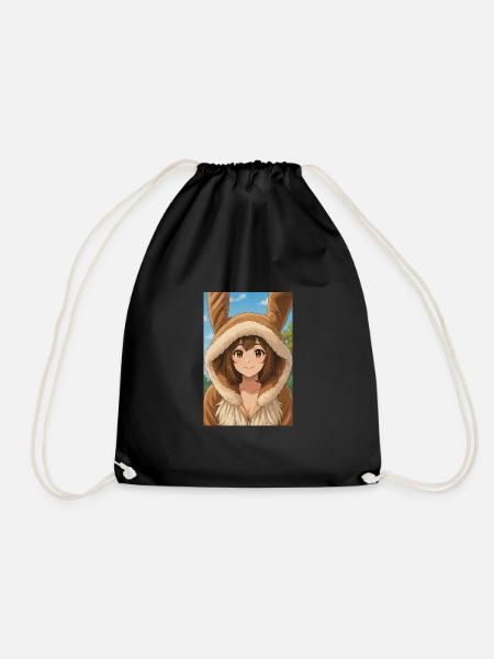 Hase Hoodie Anime Charme - Turnbeutel - Schwarz
