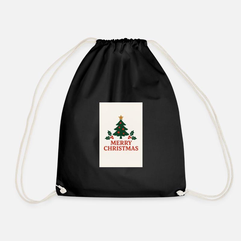 Merry Christmas Tree Retro Red and Green - Drawstring Bag - black