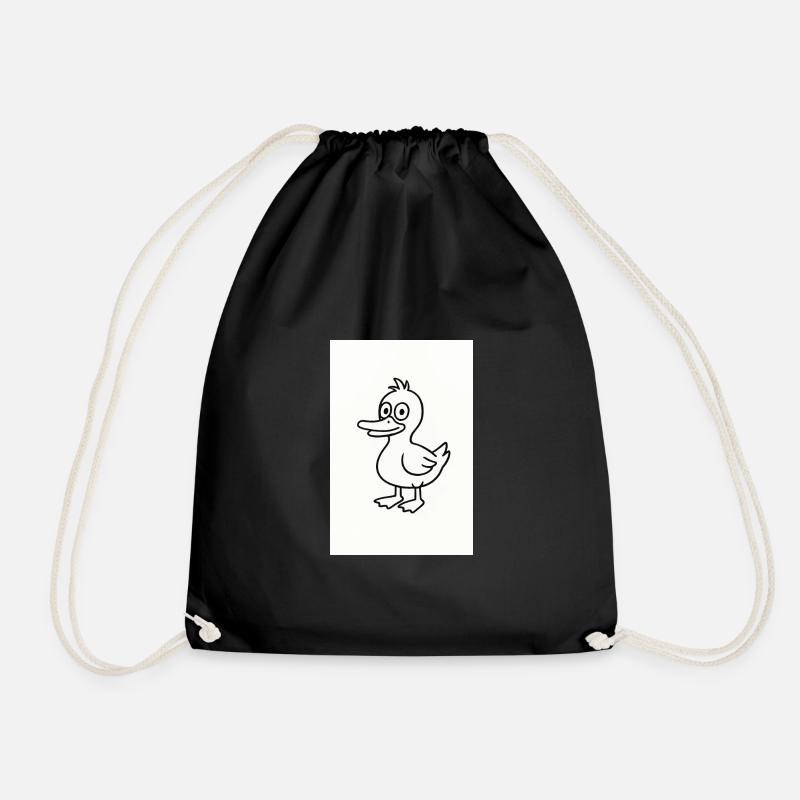 Whimsical Duck Line Sketch - Drawstring Bag - black