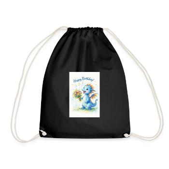 Blue Dragon with Bouquet of Flowers - Drawstring Bag - black - Front