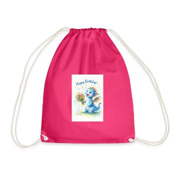 Blauer Drache mit Blumenstrauß - Turnbeutel - Fuchsia - Vorne