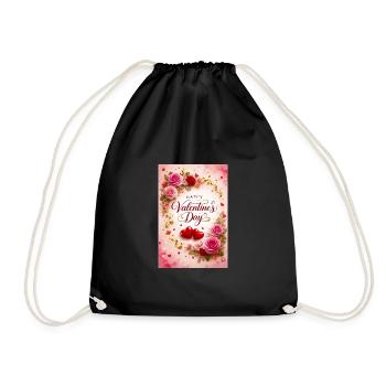 Valentine's Love Roses with Hearts - Drawstring Bag - black - Front