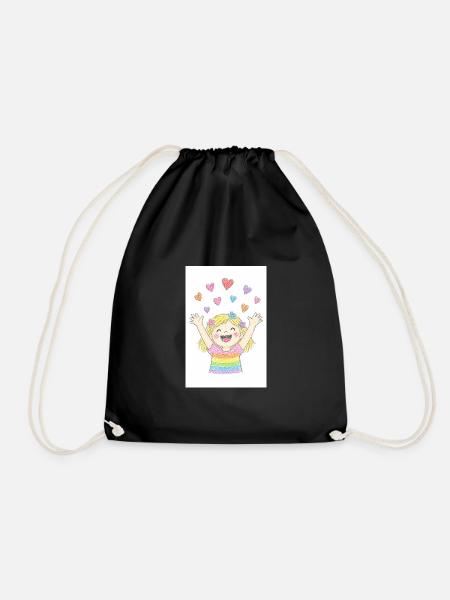 Cheerful girl sprinkles hearts - Drawstring Bag - black