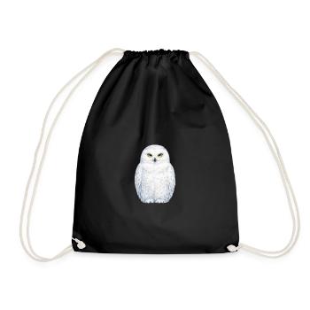 Watercolor snowy owl illustration - Drawstring Bag - black - Front