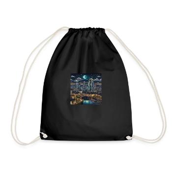 Frankfurt, skyline, night, stars, night - Drawstring Bag - black - Front