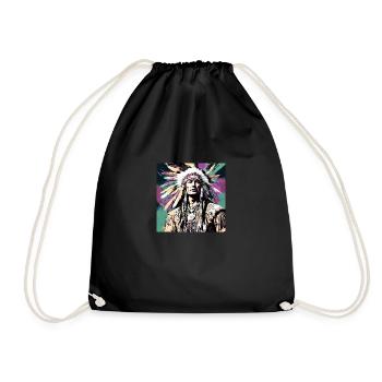 Winnetou,Indien,Illustration,Graffiti,Coloré,Beige - Sac de sport léger - noir - Devant