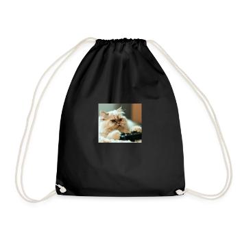 Persian cat Negan playing video games - Drawstring Bag - black - Front
