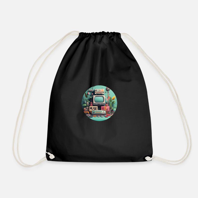 Gaming Nostalgia - Trendy Motif - Drawstring Bag - black