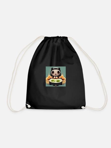 Panda Kochen Sushi - Turnbeutel - Schwarz