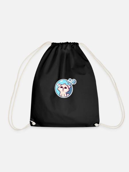 Soap Bubbles Cat - Drawstring Bag - black