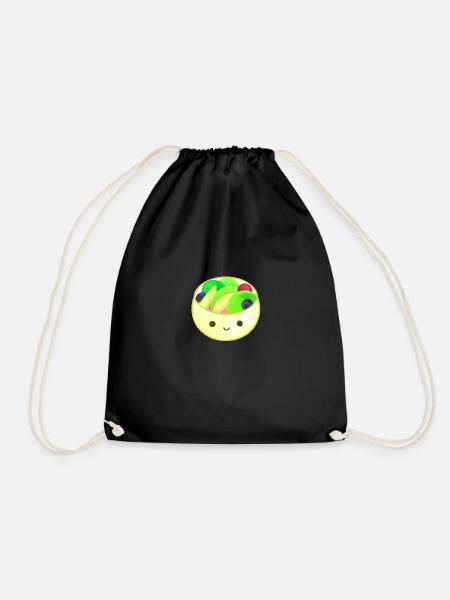 Artistic happy fruit bowl kawaii - Drawstring Bag - black
