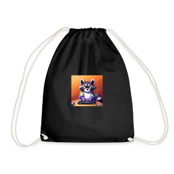 Racoon Playing Computer Games - Drawstring Bag - black - Front