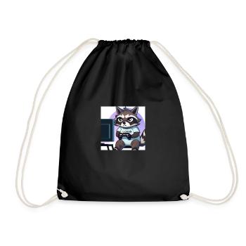Racoon Playing Computer Games - Drawstring Bag - black - Front
