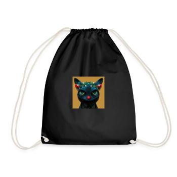 cat - Drawstring Bag - black - Front