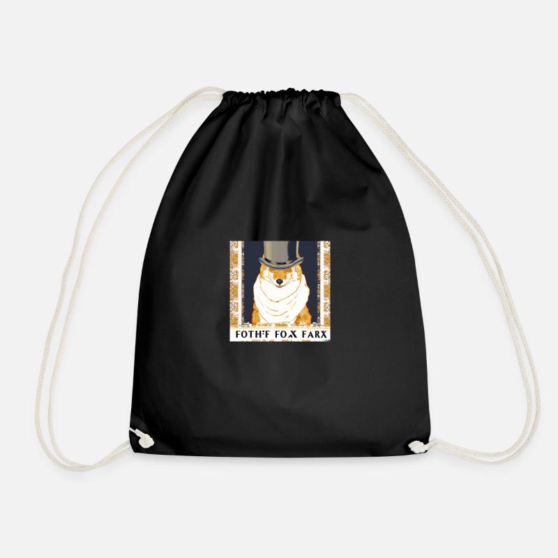 Arctic fox with bowler vintage design - Drawstring Bag - black