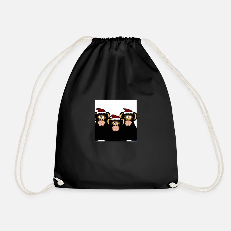 Christmas Monkeys - Drawstring Bag - black