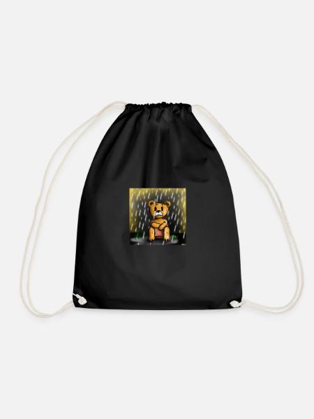 Teddybear sitting in the rain - Drawstring Bag - black