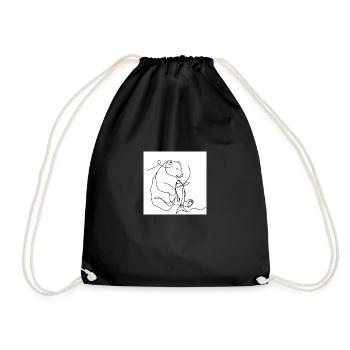 One Line Art Bär frisst Fisch - Turnbeutel - Schwarz - Vorne