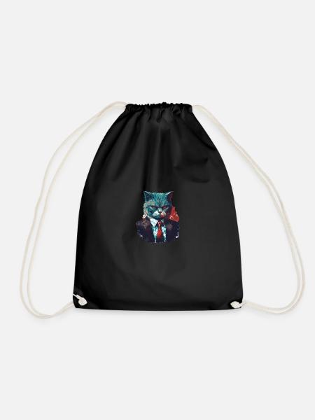Serious boss cat in a suit - Turnbeutel - Schwarz
