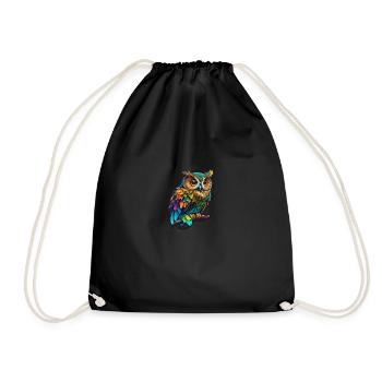 Colorful Owl on a Branch - Drawstring Bag - black - Front