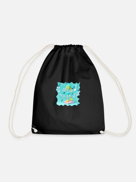FUNNY MUSIC ILLUSTRATION GIRL 5 - Drawstring Bag - black