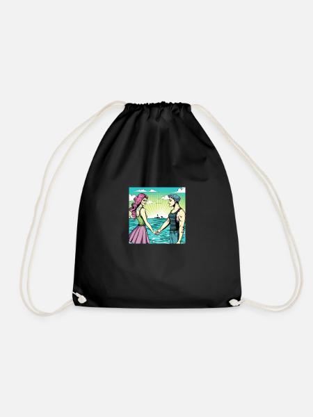 Couples by the sea - Drawstring Bag - black