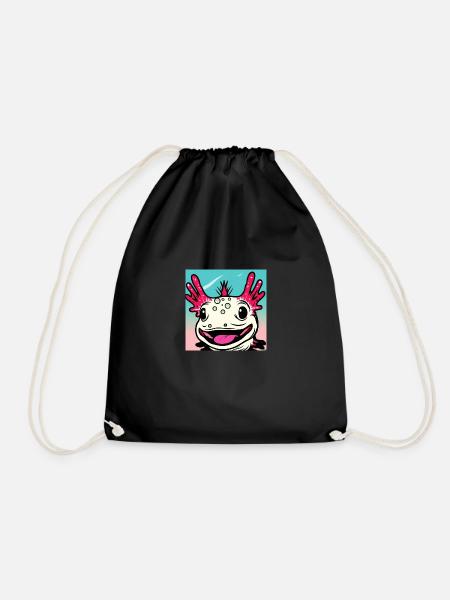 Smiling Axolotl - Drawstring Bag - black