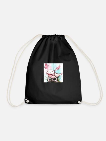 Laughing axolotl in watercolour look - Drawstring Bag - black
