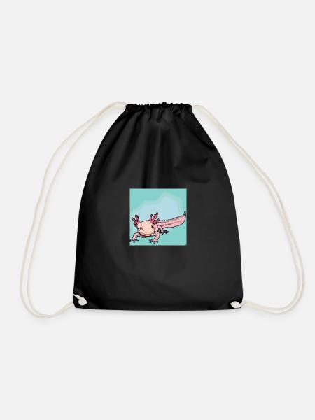 Laughing axolotl in watercolour look - Drawstring Bag - black