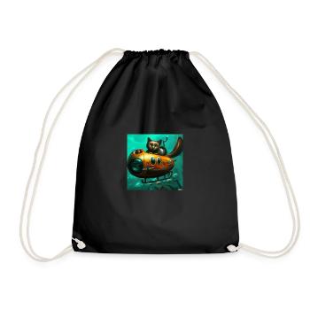 Cat on a submarine in the water - Drawstring Bag - black - Front