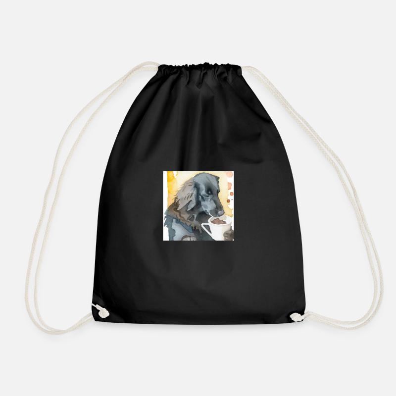 Flat coated retriever drinking coffee - Turnbeutel - Schwarz